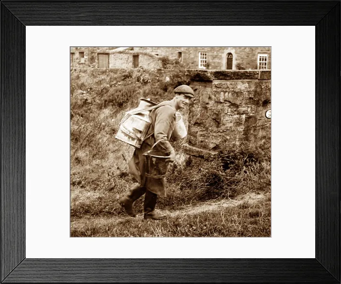 Framed Print : Farmer with milk back-can, Swaledale, Yorkshire 40s - 50s Framed Print : Farmer with milk back-can, Swaledale, Yorkshire 40s - 50s