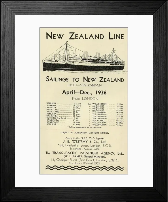 Framed Print : New Zealand Line Sailings Steam Ship Sailings Framed Print : New Zealand Line Sailings Steam Ship Sailings