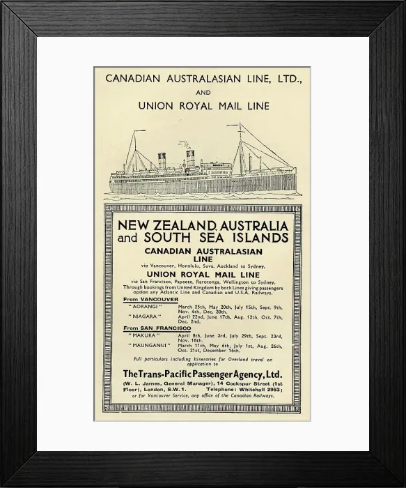 Framed Print : Canadian Australian Line and Union Royal Mail Line Framed Print : Canadian Australian Line and Union Royal Mail Line