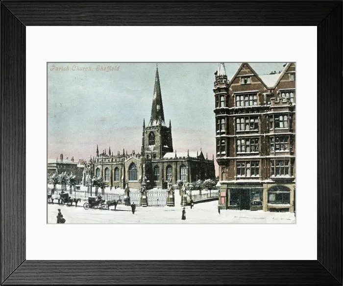 Framed Print : Sheffield Cathedral in the snow - Valentine's postcard 1905 Framed Print : Sheffield Cathedral in the snow - Valentine's postcard 1905