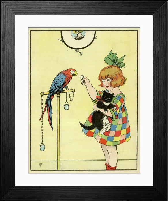 Framed Print : Gwen, Peter and Pierrette, Girl with Parrot and Cat Framed Print : Gwen, Peter and Pierrette, Girl with Parrot and Cat