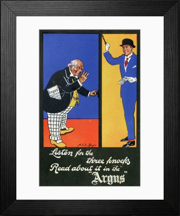 Framed Print : Listen For The Three Knocks Advert The Argus Framed Print : Listen For The Three Knocks Advert The Argus