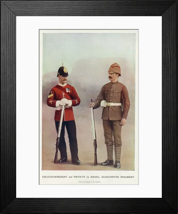 Framed Print : Colour-Sergeant and Private in khaki, Gloucester Regiment Framed Print : Colour-Sergeant and Private in khaki, Gloucester Regiment