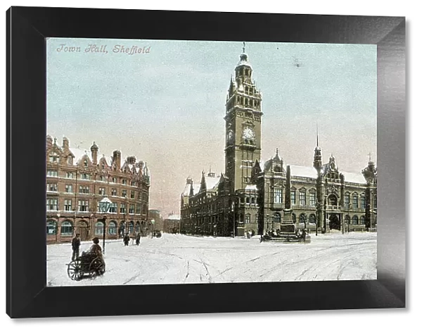 Town Hall, Sheffield in the snow - Valentine's postcard 1905