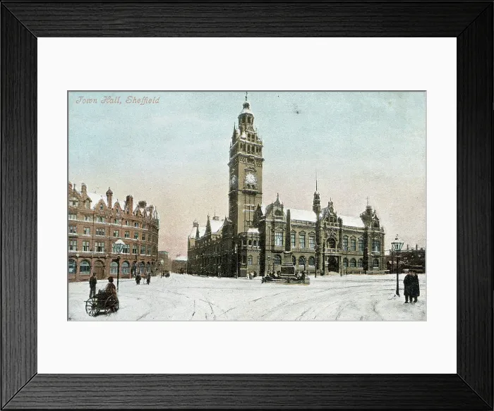 Framed Print : Town Hall, Sheffield in the snow - Valentine's postcard 1905 Framed Print : Town Hall, Sheffield in the snow - Valentine's postcard 1905