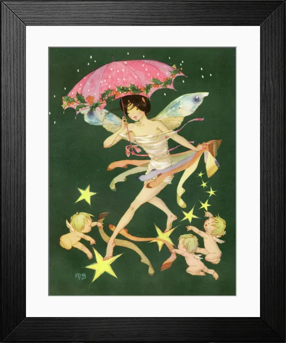Framed Print : Fairy walking on stars holding an umbella Framed Print : Fairy walking on stars holding an umbella