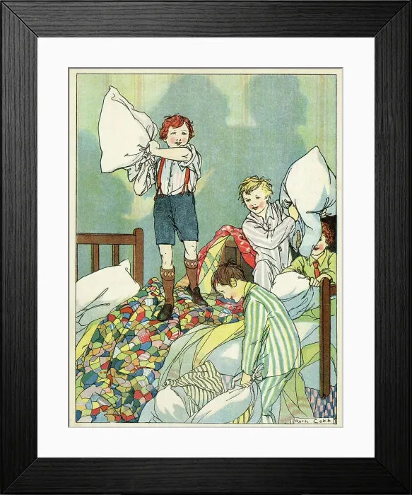 Framed Print : Down with the Foe, Boys having a Pillow Fight by Ruth Cobb Framed Print : Down with the Foe, Boys having a Pillow Fight by Ruth Cobb