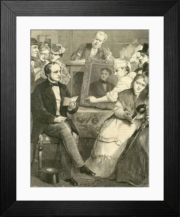 Framed Print : Bidding at the Auction - The Family Friend magazine Feb 1873 Framed Print : Bidding at the Auction - The Family Friend magazine Feb 1873