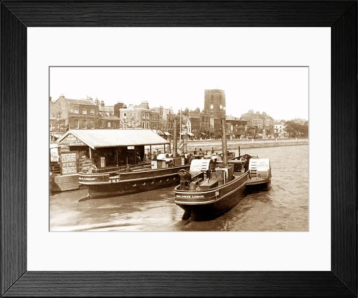 Framed Print : View from Battersea Bridge River Thames Victorian period Framed Print : View from Battersea Bridge River Thames Victorian period