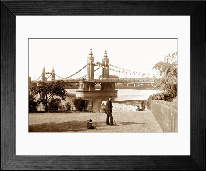 Framed Print : Chelsea Suspension Bridge Victorian period Framed Print : Chelsea Suspension Bridge Victorian period