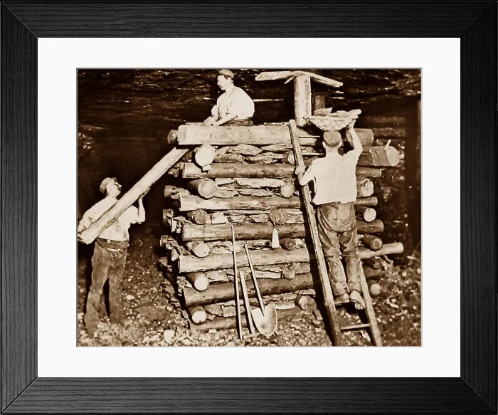 Framed Print : Miners building a cog Victorian period Framed Print : Miners building a cog Victorian period