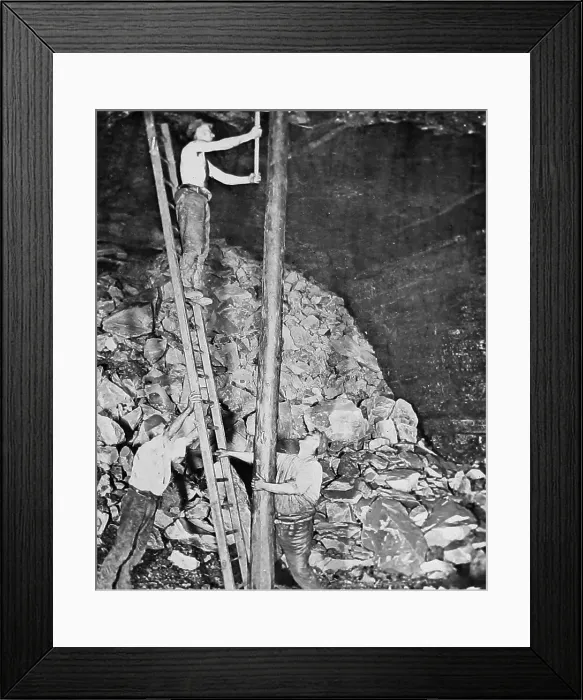 Framed Print : Miners fitting long pit props Victorian period Framed Print : Miners fitting long pit props Victorian period