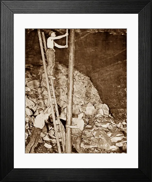 Framed Print : Fitting long props, coal miners Framed Print : Fitting long props, coal miners