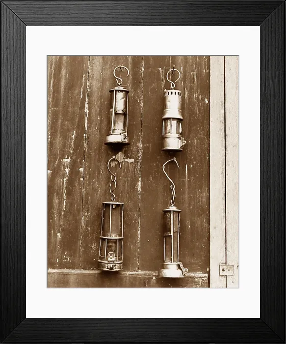 Framed Print : Miners safety lamps Victorian period Framed Print : Miners safety lamps Victorian period