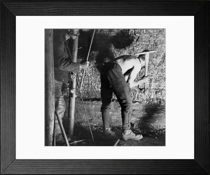 Framed Print : Coal miner starting to make a hole Victorian period Framed Print : Coal miner starting to make a hole Victorian period