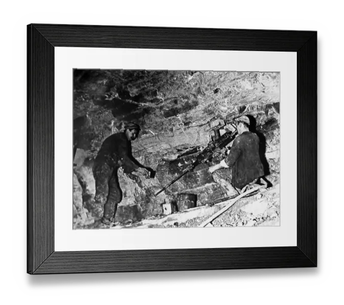 Framed Print : Coal miners drilling holes with a mechanised drill Framed Print : Coal miners drilling holes with a mechanised drill