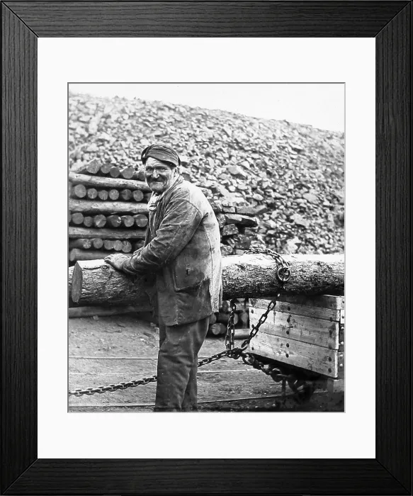 Framed Print : Taking a pit prop into the mine early 1900s Framed Print : Taking a pit prop into the mine early 1900s