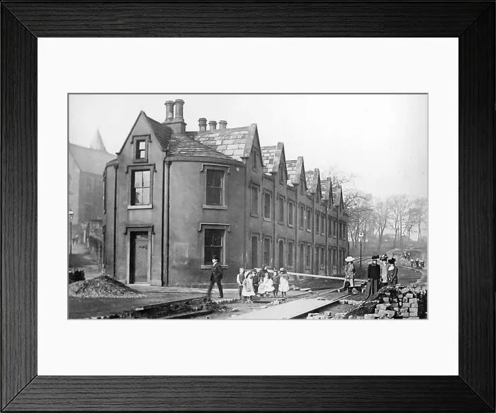 Framed Print : Laying tram tracks, Top of Town, Burnley Framed Print : Laying tram tracks, Top of Town, Burnley
