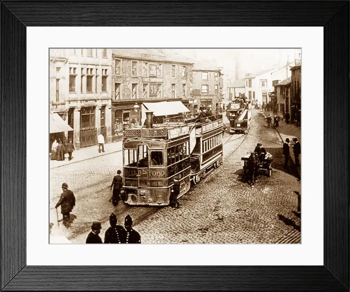 Framed Print : Burnley Steam Tram Victorian period Framed Print : Burnley Steam Tram Victorian period