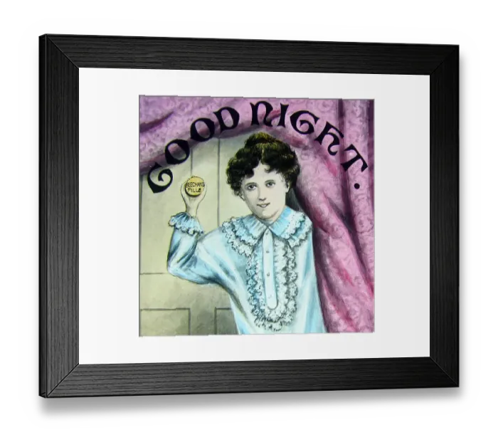 Framed Print : Victorian Magic Lantern Slide Beecham's Pills Goodnight Framed Print : Victorian Magic Lantern Slide Beecham's Pills Goodnight