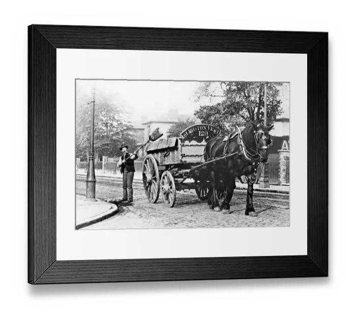 Framed Print : Street cleaning with a dust cart, Islington Vestry, London Framed Print : Street cleaning with a dust cart, Islington Vestry, London