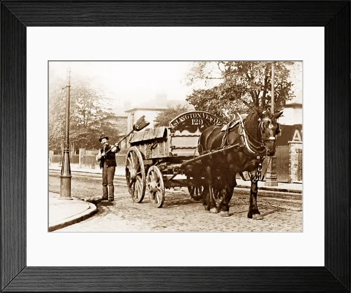 Framed Print : Street cleaning with a dust cart, Islington Vestry, London Framed Print : Street cleaning with a dust cart, Islington Vestry, London