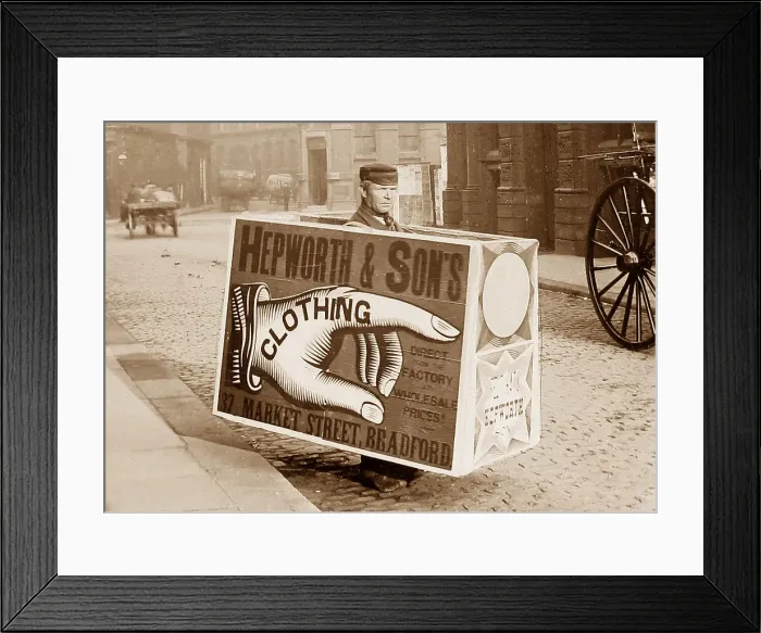 Framed Print : Street Life Sandwich Board man in Bradford Framed Print : Street Life Sandwich Board man in Bradford