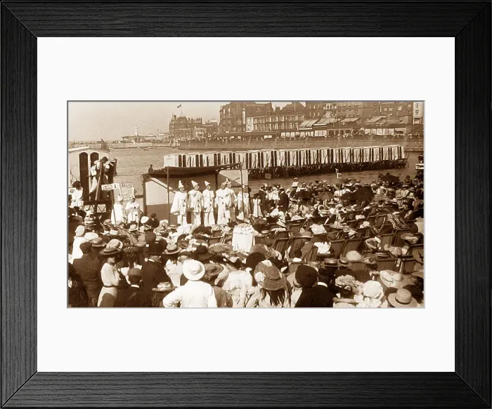 Framed Print : Pierrots and bathing machines, Margate Framed Print : Pierrots and bathing machines, Margate