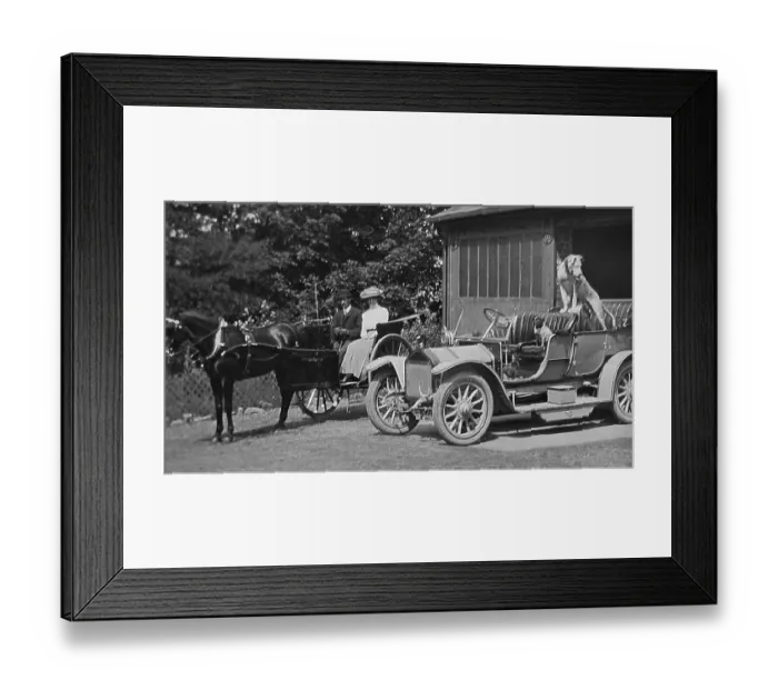 Framed Print : Transition form horse to car early 1900s Framed Print : Transition form horse to car early 1900s