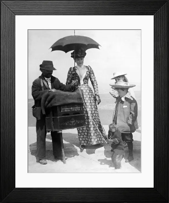 Framed Print : Southport Organ Grinder with monkey early 1900s Framed Print : Southport Organ Grinder with monkey early 1900s