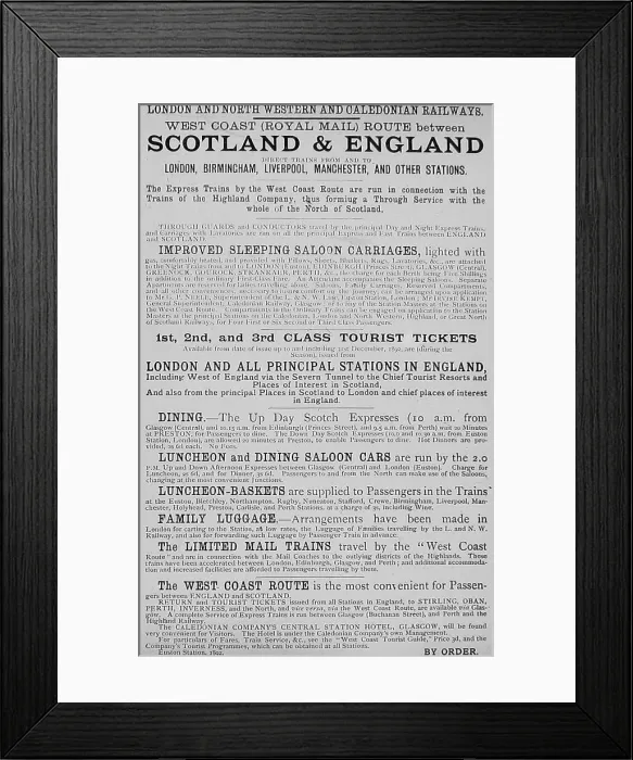 Framed Print : London and North Western and Caledonian Railway Notice Framed Print : London and North Western and Caledonian Railway Notice