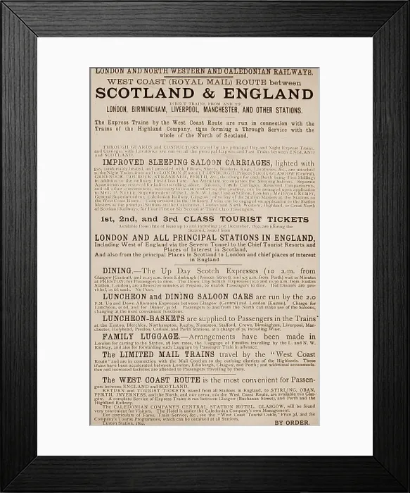 Framed Print : LNWR and Caledonian Railway Poster Victorian period Framed Print : LNWR and Caledonian Railway Poster Victorian period