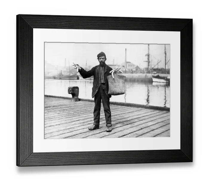 Framed Print : A tin pipe lid seller (for fishermen's pipes) Framed Print : A tin pipe lid seller (for fishermen's pipes)
