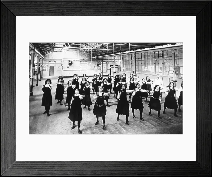 Framed Print : Crumpsall CWS Biscuit Factory in 1908 morning exercise Framed Print : Crumpsall CWS Biscuit Factory in 1908 morning exercise