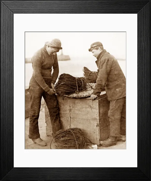 Framed Print : Fishermen baiting fishing lines Framed Print : Fishermen baiting fishing lines