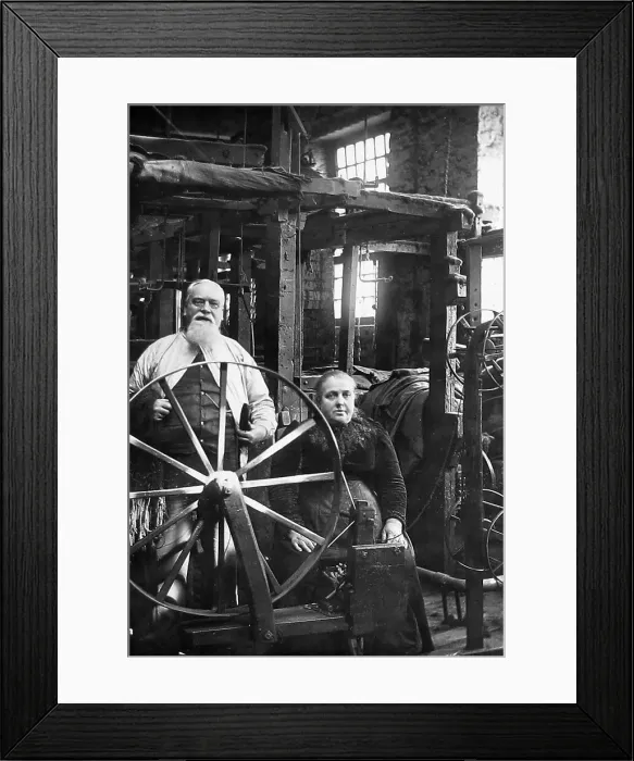 Framed Print : Hand loom weaver / spinner early 1900s Framed Print : Hand loom weaver / spinner early 1900s