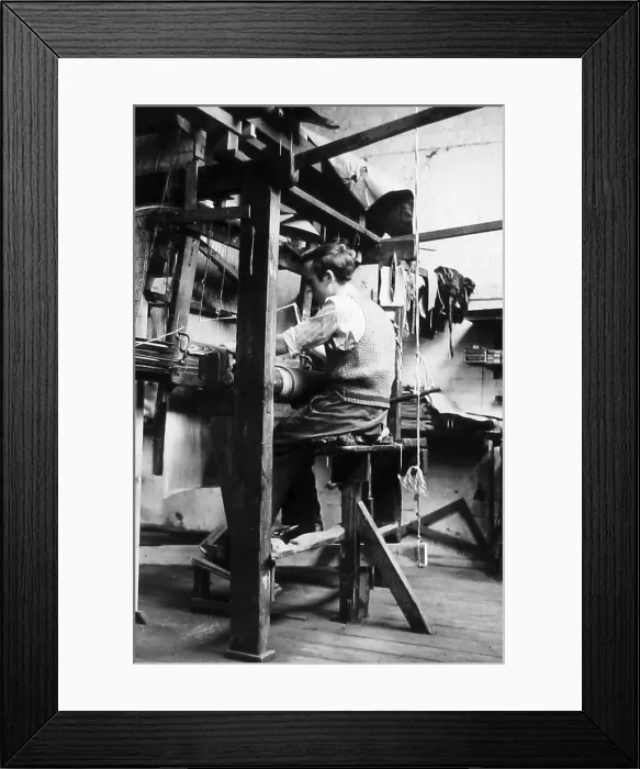Framed Print : Hand loom weaver early 1900s Framed Print : Hand loom weaver early 1900s