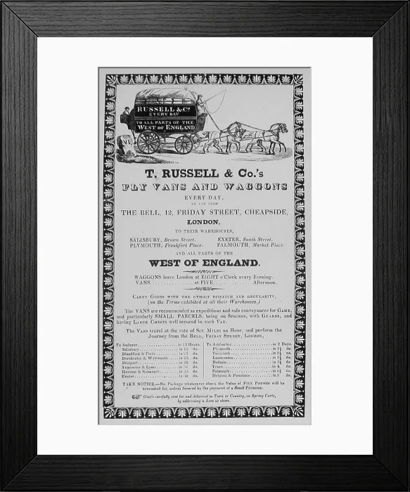 Framed Print : Haulage Advertisment London to West Country Victorian period Framed Print : Haulage Advertisment London to West Country Victorian period