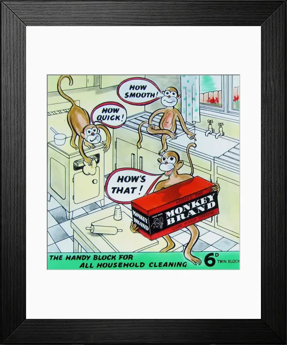 Framed Print : Cinema advertisement for Monkey Brand Soap possibly 1930s Framed Print : Cinema advertisement for Monkey Brand Soap possibly 1930s