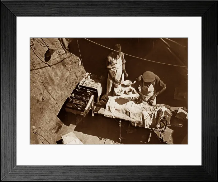 Framed Print : WW1 Surgeon at work in a field hospital