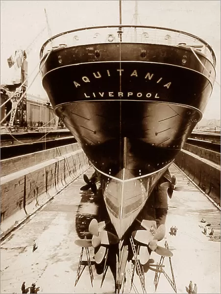 Cunard RMS Aquitania in dry dock early 1900s