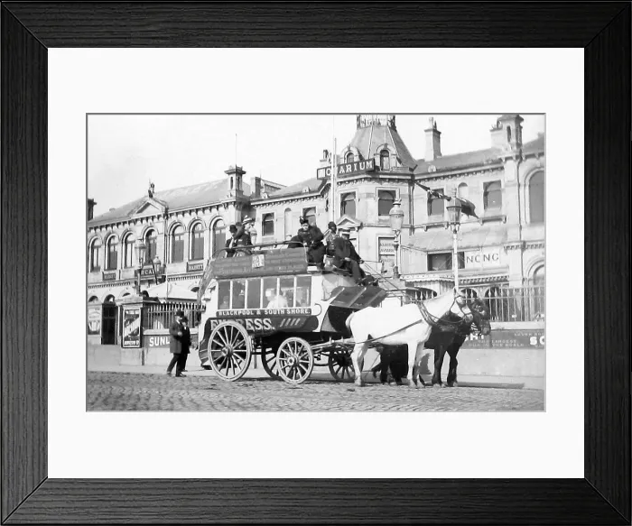 Framed Print : Blackpool Aquarium in 1890 Empress Horse Bus Service Framed Print : Blackpool Aquarium in 1890 Empress Horse Bus Service