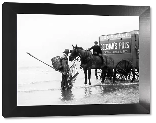 Blackpool Shrimper and bathing machine in 1890