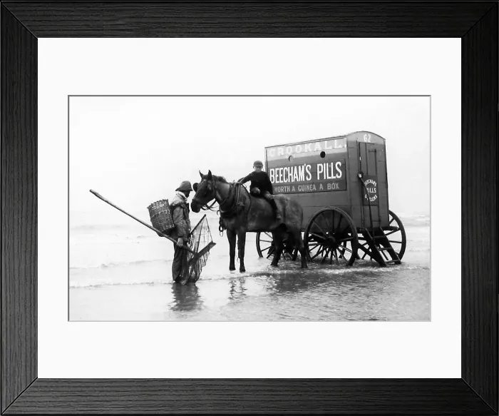 Framed Print : Blackpool Shrimper and bathing machine in 1890 Framed Print : Blackpool Shrimper and bathing machine in 1890