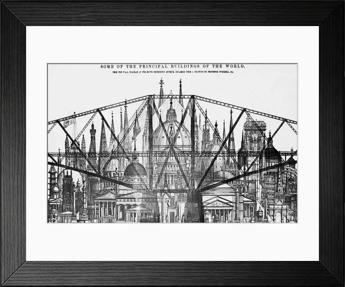 Framed Print : Construction of the Forth Bridge, comparison of size Framed Print : Construction of the Forth Bridge, comparison of size