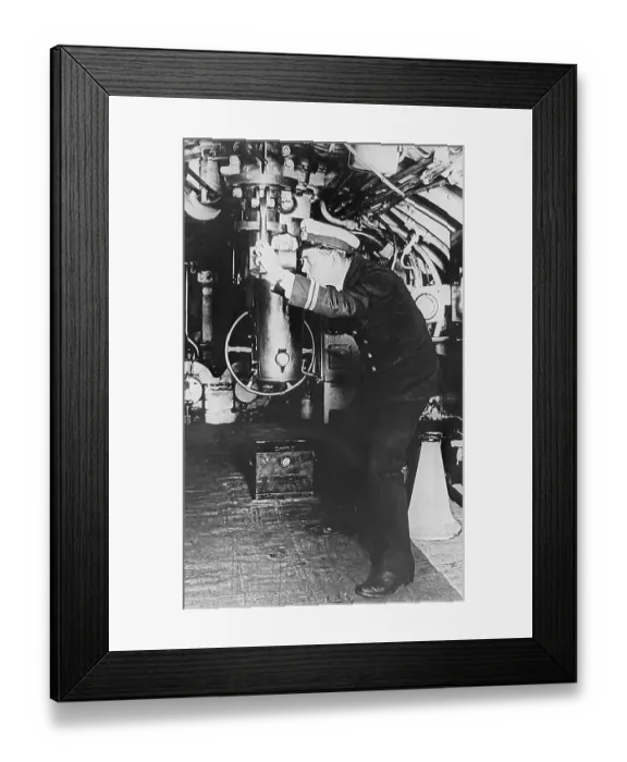 Framed Print : Using the periscope in a British submarine probably 1930s Framed Print : Using the periscope in a British submarine probably 1930s