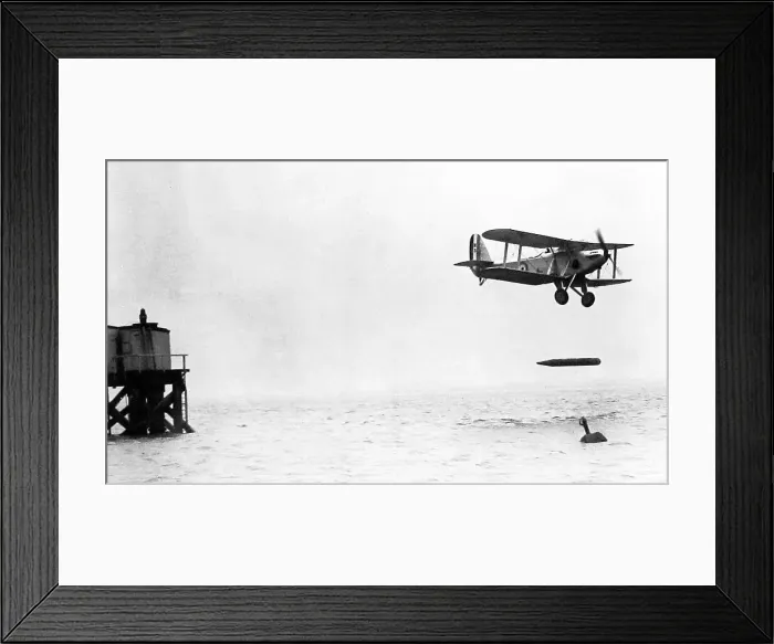 Framed Print : British biplane dropping a torpedo during WW1 Framed Print : British biplane dropping a torpedo during WW1