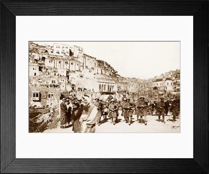 Framed Print : London Scottish pipe band marching through Es Salt Palestine Framed Print : London Scottish pipe band marching through Es Salt Palestine