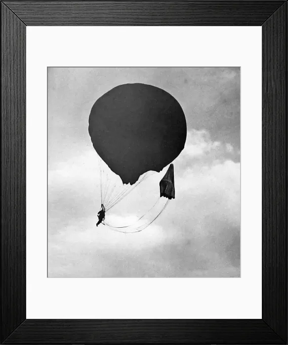 Framed Print : Parachuting from a balloon Victorian period Framed Print : Parachuting from a balloon Victorian period
