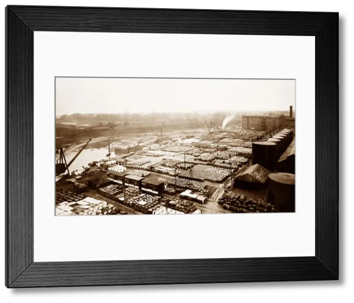 Framed Print : Port Sunlight - barrels of fat on the wharf - early 1900s Framed Print : Port Sunlight - barrels of fat on the wharf - early 1900s